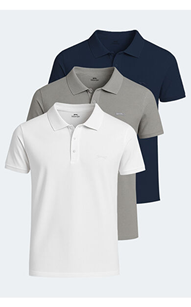 Slazenger SOHO 3'lü Set Erkek Tişört Beyaz - Gri - Lacivert