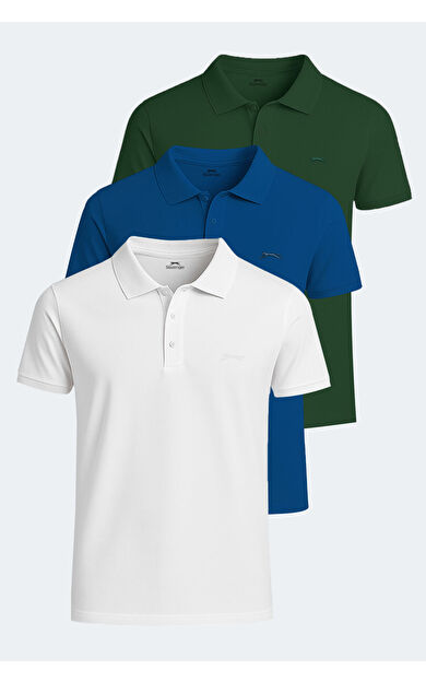 Slazenger SOHO 3'lü Set Erkek Tişört Saks Mavi - Yeşil - Beyaz