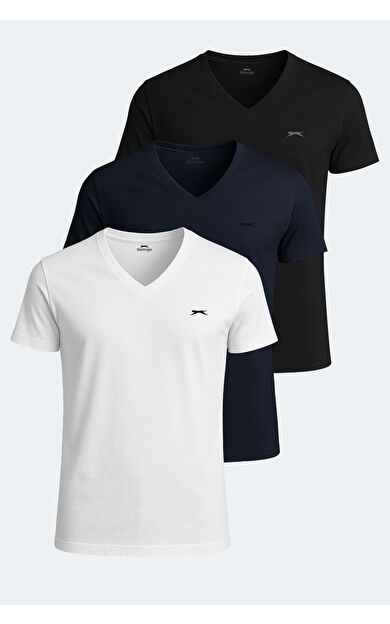 Slazenger SARGON 3'lü Set Erkek Tişört Beyaz - Siyah - Lacivert