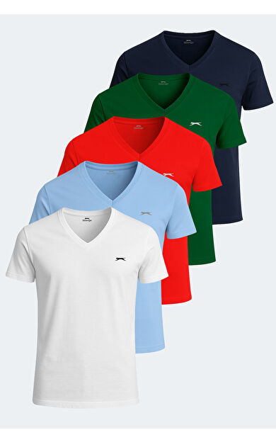 Slazenger SARGON 5 li Set Erkek  Beyaz - Lacivert - Kırmızı - Mavi - Koyu Yeşil Tişört