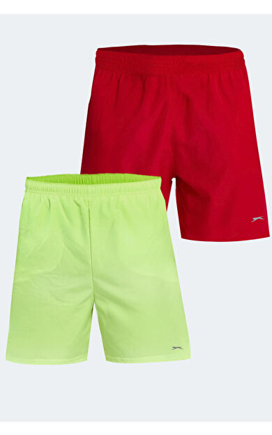 Slazenger RABI 2'li Set Erkek Şort Kırmızı - Neon Yeşil