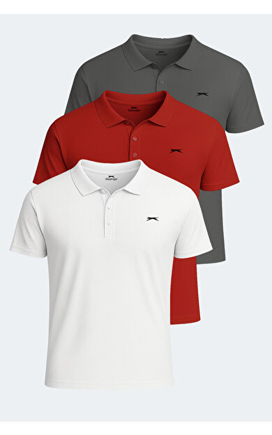 Slazenger SLOAN 3'lü Set Erkek Tişört Beyaz - Koyu Gri - Kırmızı