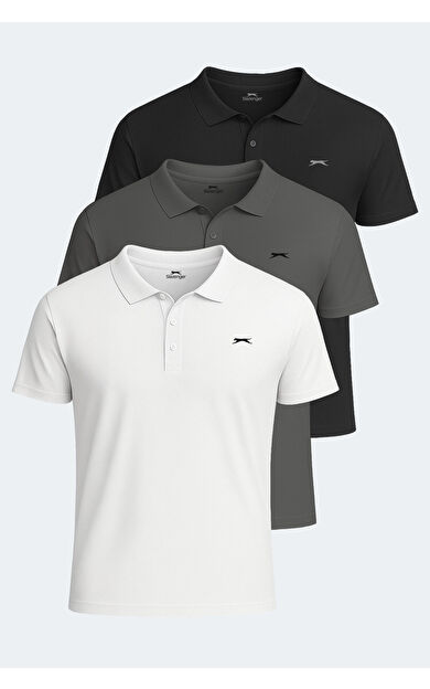 Slazenger SLOAN 3'lü Set Erkek Tişört Beyaz - Siyah - Koyu Gri
