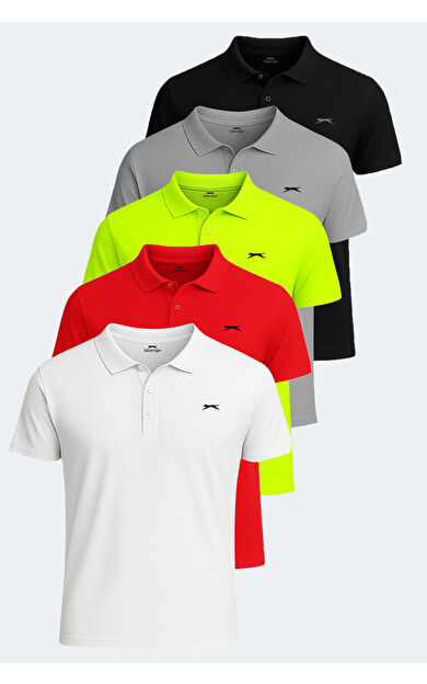 Slazenger SLOAN 5 li Set Erkek  Beyaz - Siyah - Gri - Neon Yeşili - Kırmızı Tişört