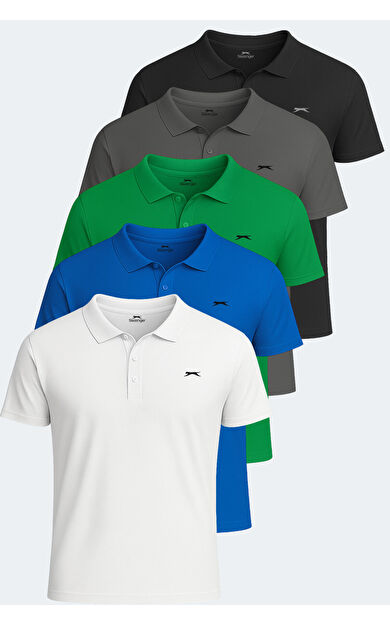 Slazenger SLOAN 5'li Set Erkek Tişört Beyaz - Siyah - Koyu Gri - Saks Mavi - Yeşil