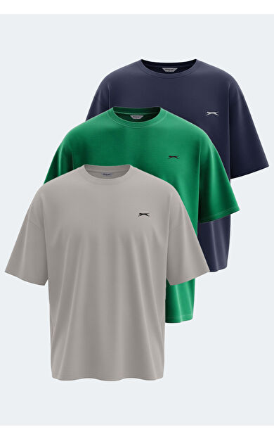 Slazenger KAISER Erkek Tişört Taş Gri - Lacivert - Koyu Yeşil