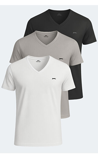 Slazenger KATRINA 3'lü Set Erkek Tişört Beyaz - Siyah - Gri
