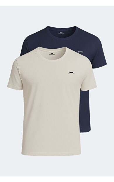 Slazenger OSWIN 2 li Set Erkek  Bej - Lacivert Tişört