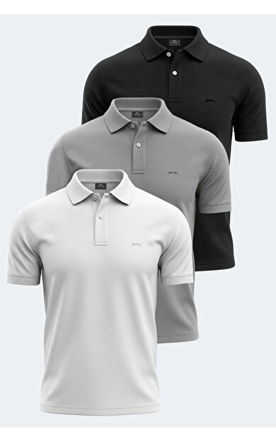 Slazenger VALE KTN Erkek Tişört Beyaz - Siyah - Gri