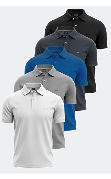 Slazenger VALE KTN Erkek Tişört Beyaz - Siyah - Gri - Koyu Gri - Saks Mavi