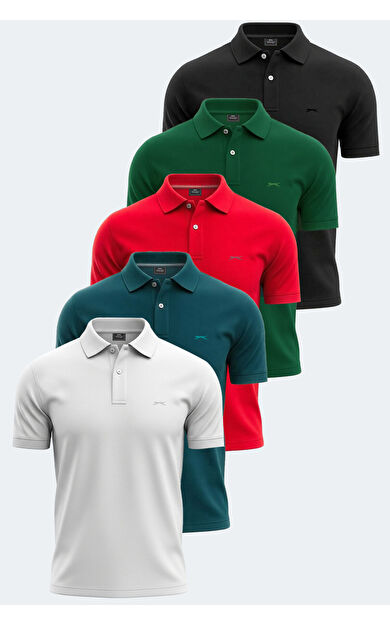 Slazenger VALE KTN Erkek Tişört Beyaz - Siyah - Petrol - Yeşil - Kırmızı