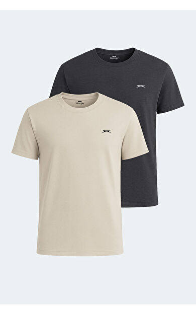 Slazenger KRATER 2'li Set Erkek Tişört Bej - Koyu Gri