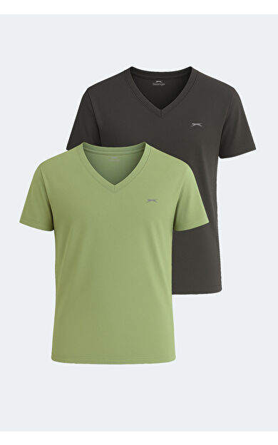 Slazenger KRAKKER 2'li Set Erkek Tişört Koyu Gri - Açık Yeşil