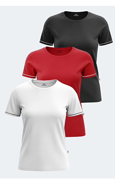 Slazenger VITYA Kadın Tişört Beyaz - Siyah - Kırmızı