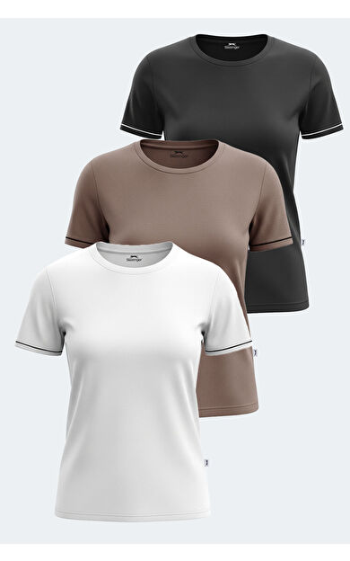 Slazenger VITYA Kadın Tişört Beyaz - Siyah - Vizon