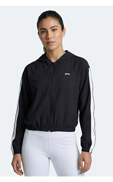 Slazenger RAZZLE Kadın Fermuarlı Kapüşonlu Cepli Siyah Sweatshırt