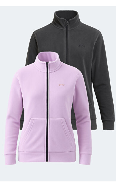 Slazenger SOUL 2 Lİ SET Kadın Dik Yaka Fermuarlı Lila - Koyu Gri Polar