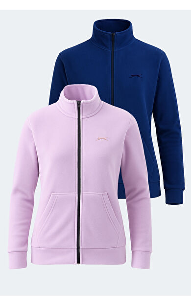Slazenger SOUL 2 Lİ SET Kadın Dik Yaka Fermuarlı Lila - Lacivert Polar