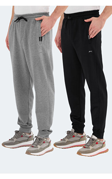 Slazenger NAVDEEP 2 Lİ SET Erkek Cepli Dar Paça Siyah - Koyu Gri Eşofman Altı