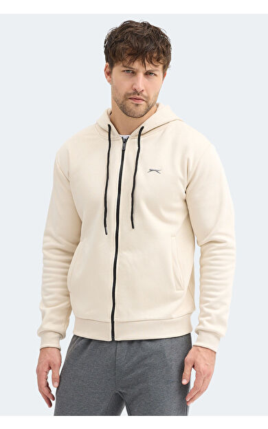 Slazenger KOZZAX IN Erkek Fermuarlı Kapüşonlu Cepli Bej Sweatshırt