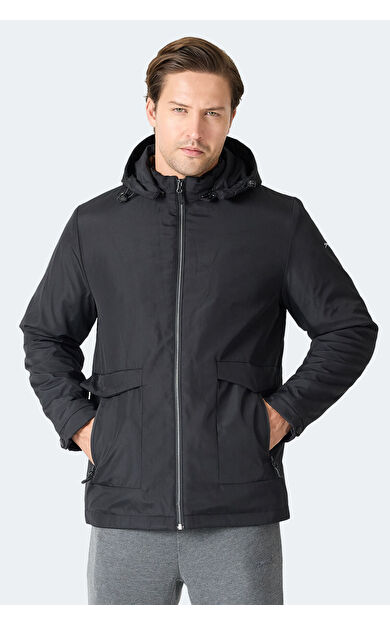 Slazenger GRAVEL Erkek Kapüşonlu Siyah Mont & Kaban