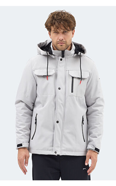 Slazenger GLEAM Erkek Kapüşonlu Taş Gri Mont &amp; Kaban