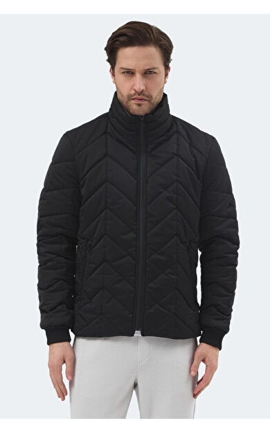 Slazenger BEAST Erkek Dik Yaka Fermuarlı Siyah Mont & Kaban