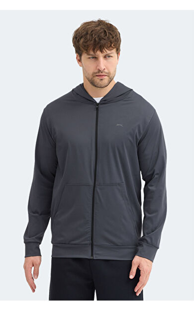 Slazenger KELENOR Erkek Kapüşonlu Cepli Koyu Gri Sweatshırt