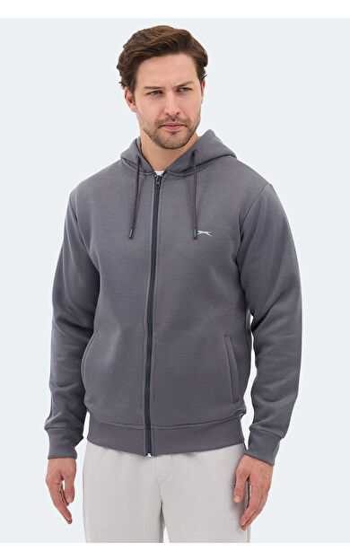 Slazenger MAJESTIC  I Erkek Fermuarlı Kapüşonlu Cepli Gri Sweatshırt
