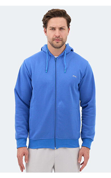 Slazenger MAJESTIC  I Erkek Fermuarlı Kapüşonlu Cepli Indigo Sweatshırt