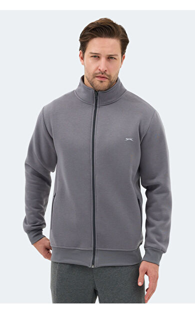 Slazenger MENDOZA I Erkek Fermuarlı Dik Yaka Cepli Gri Sweatshırt
