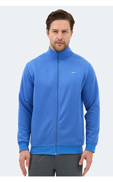 Slazenger MENDOZA I Erkek Fermuarlı Dik Yaka Cepli Indigo Sweatshırt