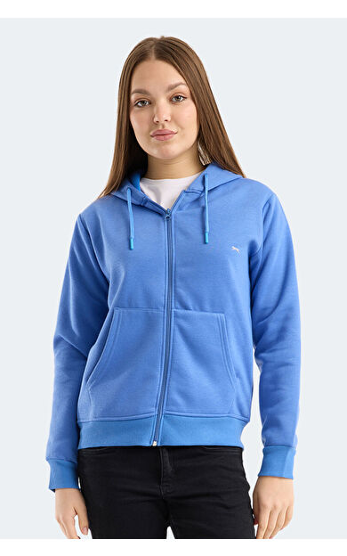 Slazenger MILIO I Kadın Fermuarlı Kapüşonlu Cepli Indigo Sweatshırt