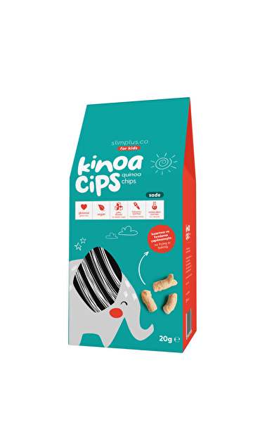 SLİMPLUS Sade Vegan Yağsız Kinoa Cipsi Kids Glutensiz Çocuklara Özel Ambalaj Tatlı Fil 20g