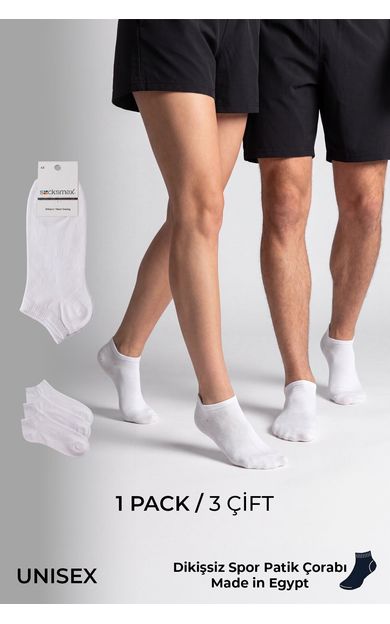 Socksmax Unisex Pamuklu Dikişsiz Üçlü Patik Çorap Beyaz