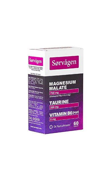 Sorvagen Magnezyum Malat, Taurin ve Vitamin B6 İçeren Takviye Edici Gıda 60 Tablet