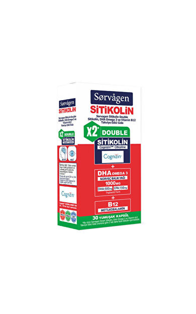Sorvagen Smart Double Sitikolin DHA Omega 3 ve B12 30 Kapsül