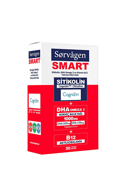 SORVAGEN Smart Sitikolin DHA Omega 3 ve B12 30 Kapsül