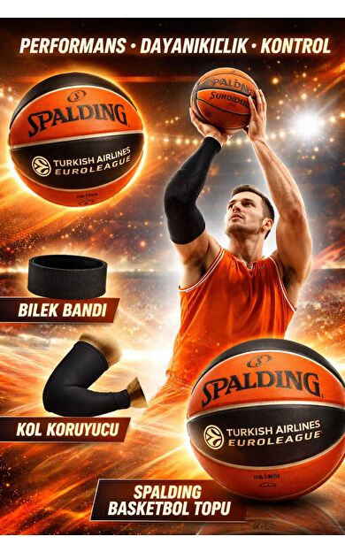 Spalding Basketbol Topu Tf150 Euroleague Tf150 5 Numara +basketbol Kolluğu+havlu Bıleklık - Siyah