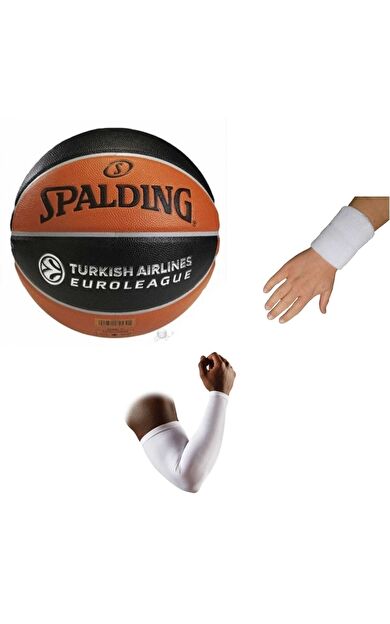 Spalding Basketbol Topu Tf150 7 Euroleague Tf150 7+basketbol Kolluğu+havlu Bıleklık - Beyaz