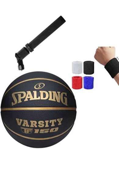 Spalding Basketbol Topu 2021 Varsity Black Gold Size:7 + Pompa + Havlu Bileklik