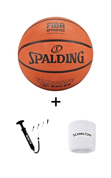 Spalding TF-150 Varsity 7 Numara Basketbol Topu + Top Şişirme Pompası + Havlu Bileklik