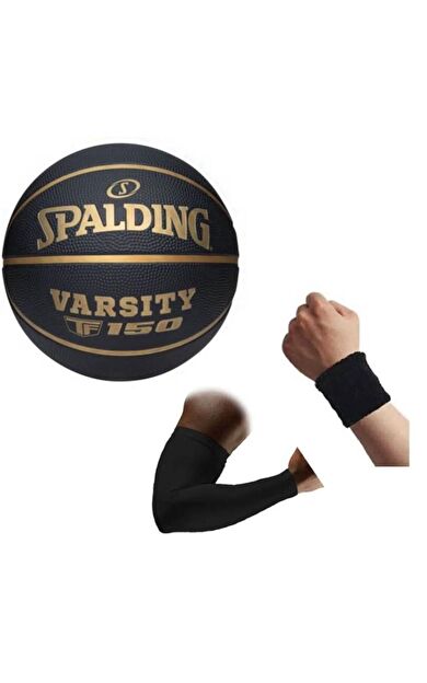 Spalding Basketbol Topu Varsity Black Gold TF-150 Size:7+basketbol Kolluğu+havlu Bıleklık Siyah