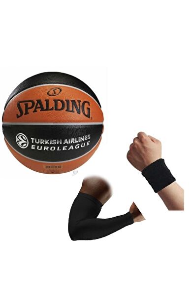 Spalding Basketbol Topu Tf150 7 Euroleague Tf150 7+basketbol Kolluğu+havlu Bıleklık - Siyah