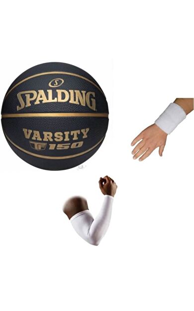 Spalding Basketbol Topu Varsity Black Gold TF-150 Size:7+basketbol Kolluğu+havlu Bıleklık -Siyah Sarı