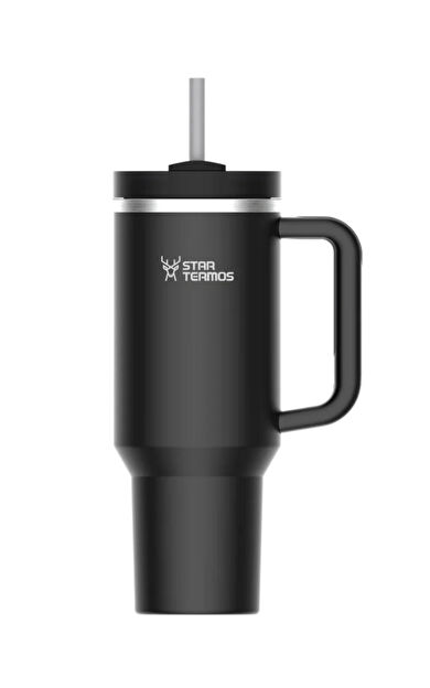 Star Termos Aqua Pipetli 900 ML Çelik Termos - Siyah | 8 saat sıcak 12 saat soğuk 24 saat buz tutar