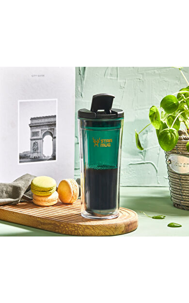 Star Termos Star Mug 350 ml Transparan Seri - Yeşil Çift Katmanlı Mug - Piknik Kamp Outdoor Ofis Okul Kampüs