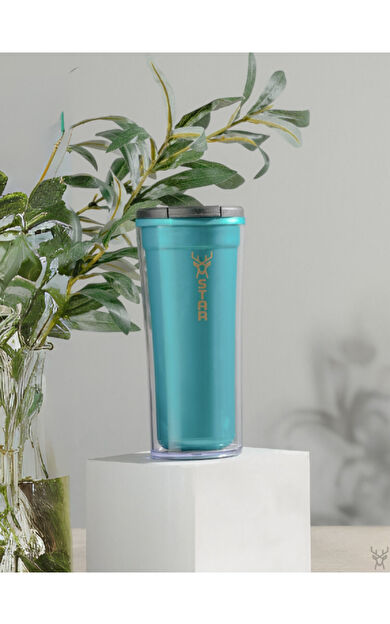 Star Termos Star Mug 350 ml Opak Seri-turkuaz Çift Katmanlı Mug-piknik Kamp Outdoor Ofis Otel Kafe Okul Kampüs