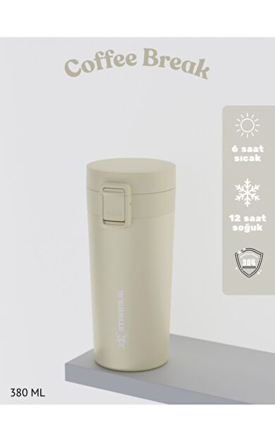Star Termos Locksip 380 ML / 13 OZ Çelik Termos - Krem | 6 saat sıcak 12 saat soğuk muhafaza