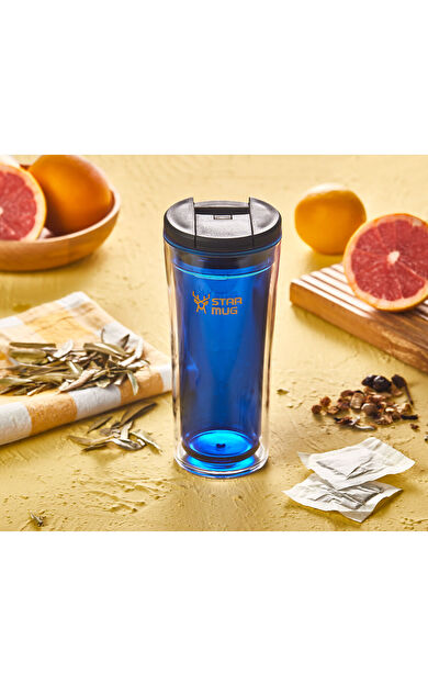 Star Termos Star Mug 350 ml Opak Seri - Mavi Çift Katmanlı Mug - Piknik Kamp Outdoor Ofis Otel Kafe Okul Kampüs